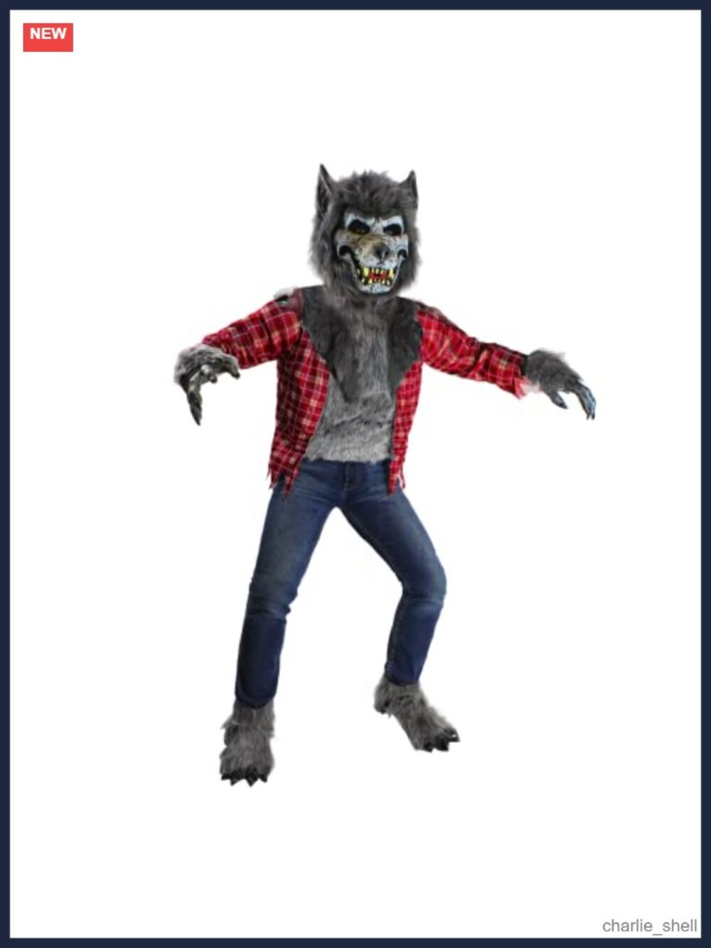 Kids Werewolf Costume Faux Fur Top Mask Gloves Shoe Covers Boys Halloween